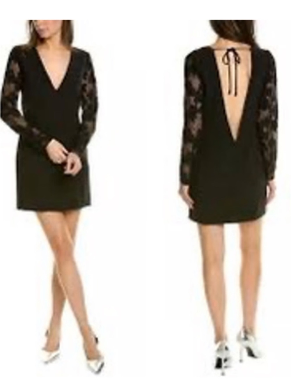 THE KOOPLES Women’s Black Lace Sleeve V-Neck Backless Mini Dress nwt